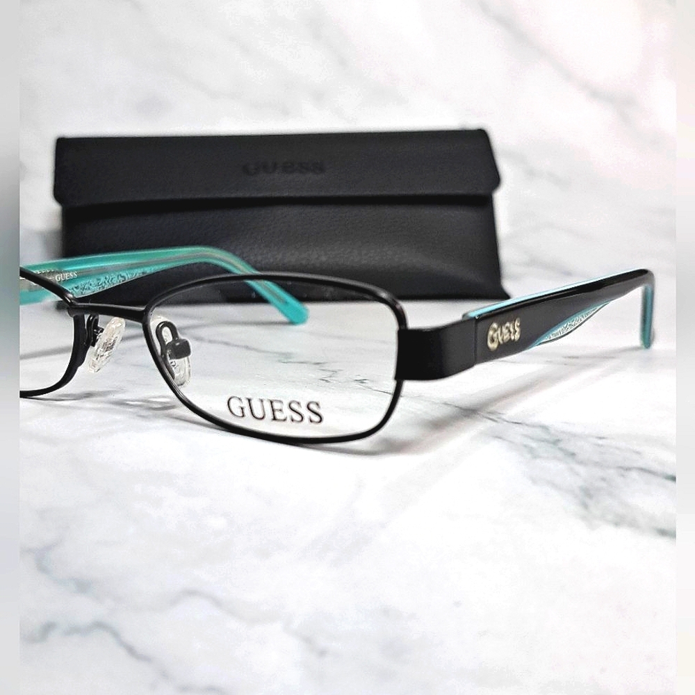 NEW Rx'able GUESS Eyeglass Frame,  black/teal petite metal glasses 47-16-130